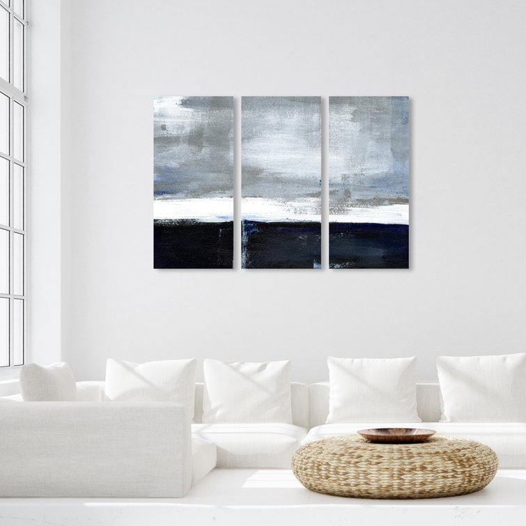 Fondo Fondo Triptych, Abstract Cloudy Sky Modern Gray On Canvas 3 Pieces by  Oliver Gal Painting
